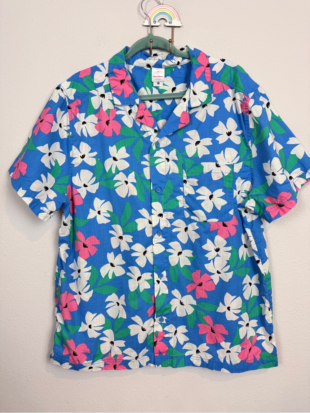 Hanna Andersson Blue & Pink Floral Aloha Shirt XL